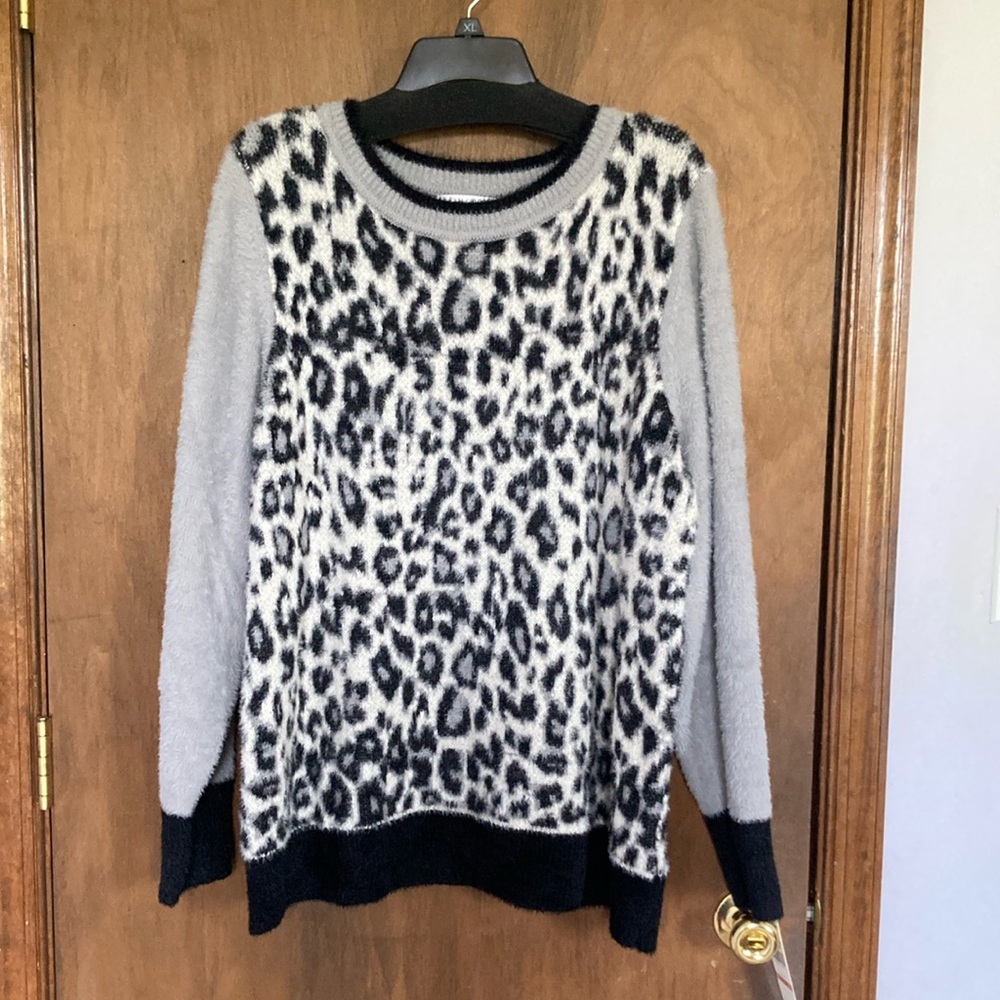 Skye’s the Limit sweater abstract animal print comfy soft neutral 2X